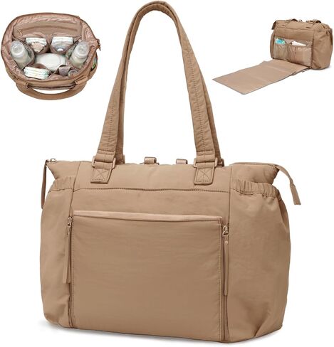 MOMINSIDE Diaper Bag Tote with Changing Station Convertible Diaper Bag Backpack Tote pañaleras para bebe Large Baby Bag, Hospital Bag Mommy Bag Travel Diaper Bag for Mom, 16 Pockets, Dark Brown in Saudi Arabia