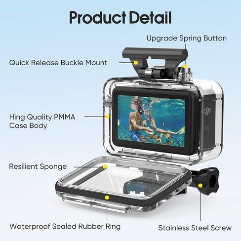 Waterproof Case for DJI Action 5 Pro & Action 4/3 Camera | with Anti-Fog Underwater Housing Shell Cage Supports 60M/196FT Deep Diving Scuba Snorkeling with Quick Release Screw in Saudi Arabia