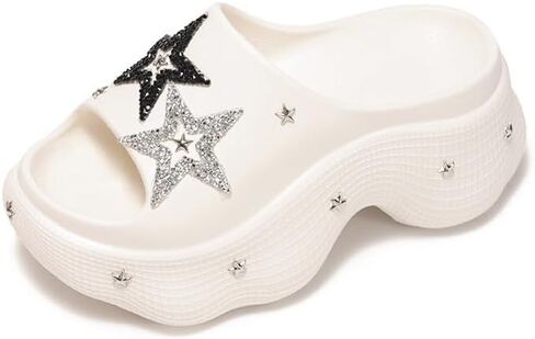Women's Y2K Star Platform Slides - Rhinestone Embellished Chunky Sandals, 3.34" Heightening Non-Slip Soft Sole for Beach & Streetwear in Kuwait