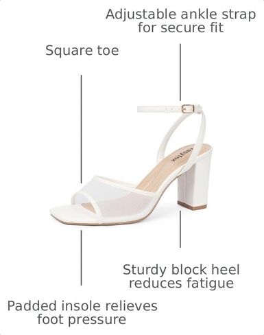 Easyfox White Heels for Women Open Toe Mesh Chunky High Heel Sandals, 7.5 | Breathable Mesh Upper, Square Toe, Chunky Block Heel, Cushioned Insole, Dress Sandals for Dates,Wedding and Daily Outfits in Saudi Arabia