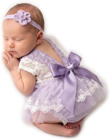 Zeroest Newborn Girl Photoshoot Outfits Lace Romper & Headband | Baby Photography Props,Infant Baby Photo Picture Outfit in Saudi Arabia