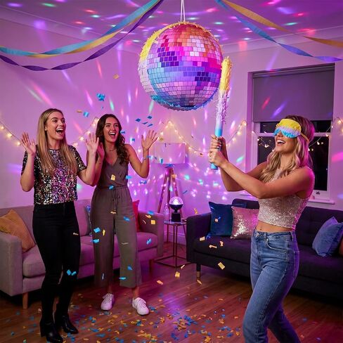 Disco Ball Piñata 12.5 Inch Set with Stick, Satin Blindfold, Decals and Mirror Balls for Party | Piñata for Adults Disco Theme Event Music Lover Celebration Wedding Decoration Photography Props in Kuwait