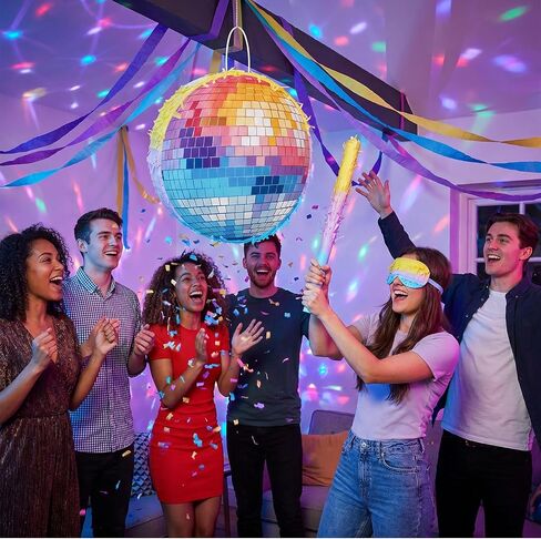 Disco Ball Piñata 12.5 Inch Set with Stick, Satin Blindfold, Decals and Mirror Balls for Party | Piñata for Adults Disco Theme Event Music Lover Celebration Wedding Decoration Photography Props in Kuwait