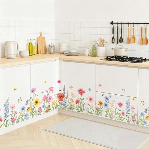 SHUCHING Wildflower Wall Decal for Baseboard Skirting Line | Garden Floral Wall Sticker, Flower Room Decor for Girls Bedroom Living Room Cabinet in Saudi Arabia