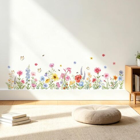 SHUCHING Wildflower Wall Decal for Baseboard Skirting Line | Garden Floral Wall Sticker, Flower Room Decor for Girls Bedroom Living Room Cabinet in Saudi Arabia