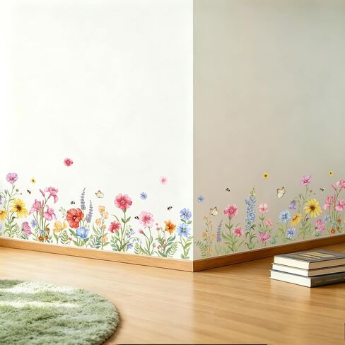 SHUCHING Wildflower Wall Decal for Baseboard Skirting Line | Garden Floral Wall Sticker, Flower Room Decor for Girls Bedroom Living Room Cabinet in Saudi Arabia