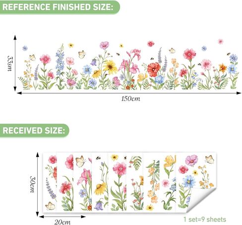 SHUCHING Wildflower Wall Decal for Baseboard Skirting Line | Garden Floral Wall Sticker, Flower Room Decor for Girls Bedroom Living Room Cabinet in Saudi Arabia