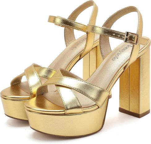 Platform Heels for Women Open Toe Chunky High Heel Sandals | Fashion Dance Dressy Sandals Adjustable Ankle Strap 4.4in Chunky Heels Comfortable Wedding Bridal Shoes in Saudi Arabia