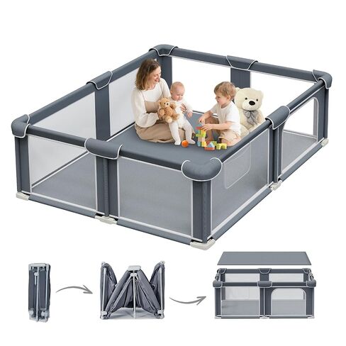 Foldable Playpen for Babies and Toddlers, 50"x50" Portable Play Yard with Mat, Kids Collapsible Play Pen with Sturdy Metal Frame & Mesh Walls, Indoor & Outdoor Baby Fence Play Area in Saudi Arabia