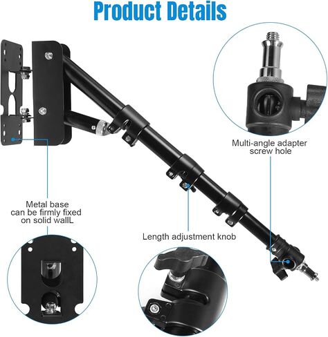 Fotoconic Wall Mount Triangle Boom Arm Light Stand 43.3inch/110cm, Ring Light Support 180° Flexible Rotation for Studio Video Light, Strobe, Photography, Softbox, Reflector in Saudi Arabia