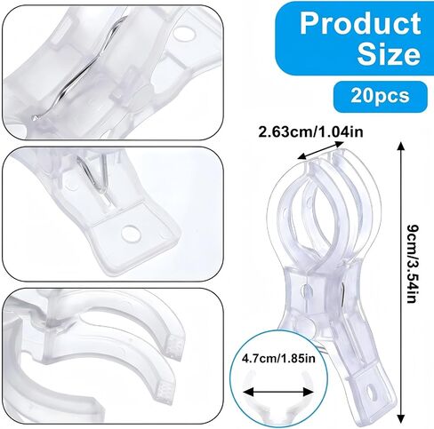 Balloon Arch Clips, Transparent, 20pcs, 3.54inch | Large Plastic Spring Clip, Heavy Duty Clamps, Clear, For Backdrop, For Balloon Arch in Kuwait