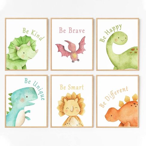 LOVEDMORE Dinosaur Wall Art Prints | Dinosaur Room Decor for Boys & Toddlers | UNFRAMED 8x10 Inch Set of 6 in Saudi Arabia
