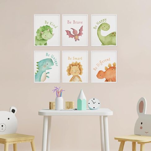 LOVEDMORE Dinosaur Wall Art Prints | Dinosaur Room Decor for Boys & Toddlers | UNFRAMED 8x10 Inch Set of 6 in Kuwait