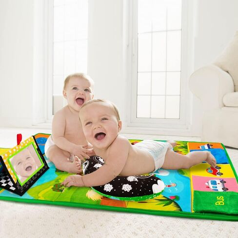 Tummy Time Mirror & Play Mat & Pillow 3-in-1, High Contrast Baby Toys | Black and White Activity Mat for Early Education, Newborn Infant Tummy Time Toy Set for 0 3 6 12 Month Crinkle Squeake in Kuwait