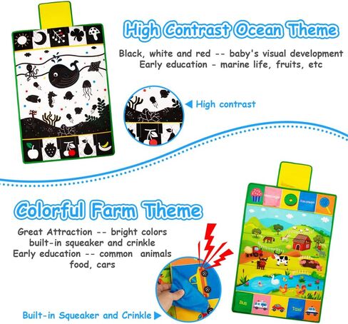 Tummy Time Mirror & Play Mat & Pillow 3-in-1, High Contrast Baby Toys | Black and White Activity Mat for Early Education, Newborn Infant Tummy Time Toy Set for 0 3 6 12 Month Crinkle Squeake in Kuwait