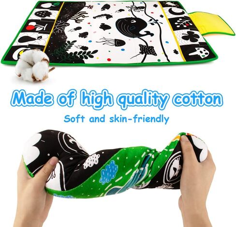 Tummy Time Mirror & Play Mat & Pillow 3-in-1, High Contrast Baby Toys | Black and White Activity Mat for Early Education, Newborn Infant Tummy Time Toy Set for 0 3 6 12 Month Crinkle Squeake in Kuwait