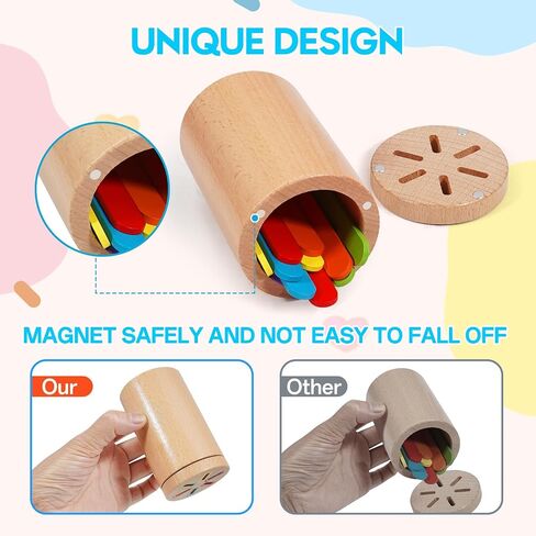 Montessori Toys for 1-3 Year Old, 3 in 1 Wooden Color Sorting Stacking Travel Toy for Toddlers 18+ Months with Magnetic Lid, Birthday Christmas Learning Gift for 2-4 Year Olds Boys Girls in Kuwait