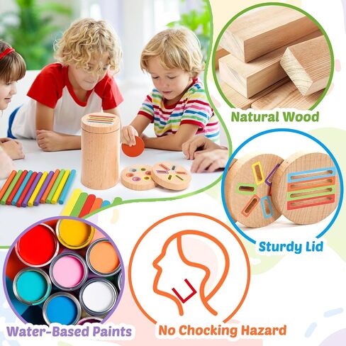 Montessori Toys for 1-3 Year Old, 3 in 1 Wooden Color Sorting Stacking Travel Toy for Toddlers 18+ Months with Magnetic Lid, Birthday Christmas Learning Gift for 2-4 Year Olds Boys Girls in Kuwait