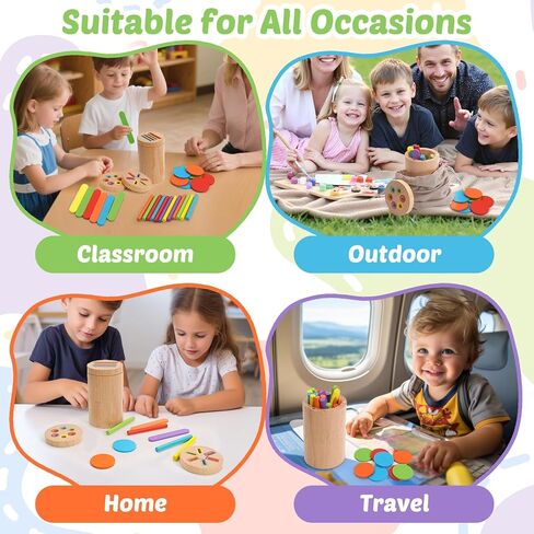 Montessori Toys for 1-3 Year Old, 3 in 1 Wooden Color Sorting Stacking Travel Toy for Toddlers 18+ Months with Magnetic Lid, Birthday Christmas Learning Gift for 2-4 Year Olds Boys Girls in Kuwait