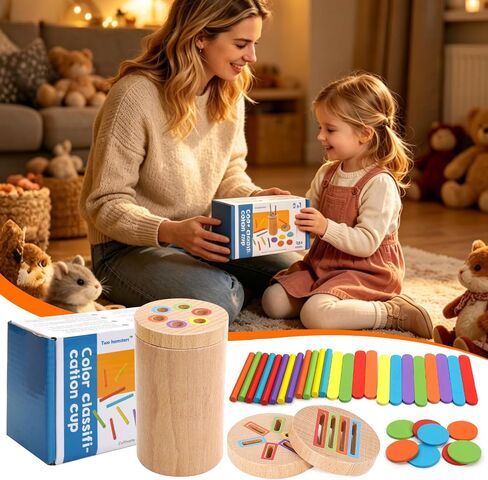 Montessori Toys for 1-3 Year Old, 3 in 1 Wooden Color Sorting Stacking Travel Toy for Toddlers 18+ Months with Magnetic Lid, Birthday Christmas Learning Gift for 2-4 Year Olds Boys Girls in Kuwait