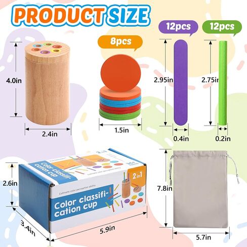 Montessori Toys for 1-3 Year Old, 3 in 1 Wooden Color Sorting Stacking Travel Toy for Toddlers 18+ Months with Magnetic Lid, Birthday Christmas Learning Gift for 2-4 Year Olds Boys Girls in Kuwait