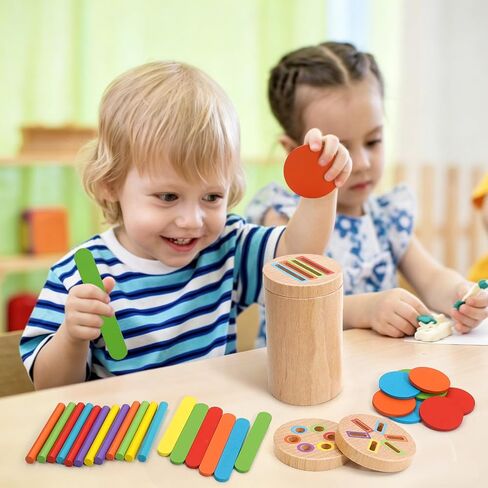Montessori Toys for 1-3 Year Old, 3 in 1 Wooden Color Sorting Stacking Travel Toy for Toddlers 18+ Months with Magnetic Lid, Birthday Christmas Learning Gift for 2-4 Year Olds Boys Girls in Kuwait