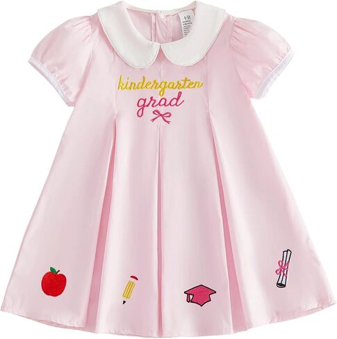 Toddler Girl Back to School Outfit Puff Sleeve Smocked Dress Summer Clothes | Little Girl Pre Kindergarten Dress Apple Embroidery Short Sleeve A-line Gingham Dresses Girls First Day of School Outfit in Kuwait