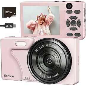 Digital Camera 4K 64MP Compact Digital Camera with 32GB SD Card, 2.8" IPS Screen, 18X Digital Zoom Autofocus, 2000mAh Battery, USB Transfer, Kids Camera for Teenagers, Beginners-White in Kuwait