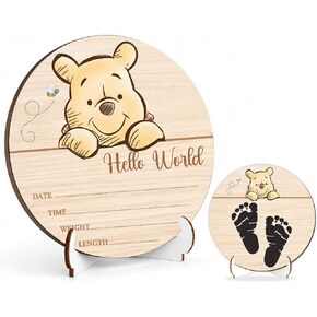 Winnie Baby Wooden Newborn Birth Sign, Winnie Hello World Newborn Signs, The Pooh Baby Announcement Sign, Double Sided Babies Name Plaques Photography Prop, Hello World for New Mom Babies in Saudi Arabia