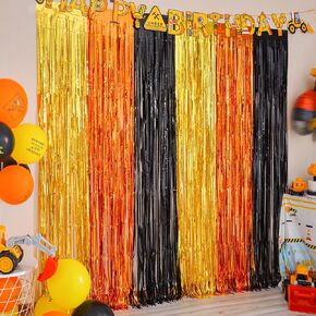 Construction Party Decorations, 2 Pack Tinsel Foil Fringe Curtains | Construction Birthday Party Supplies, 3.3x6.6 ft Yellow Orange and Black Photo Booth Prop Streamers Backdrop for Truck Decor in Saudi Arabia
