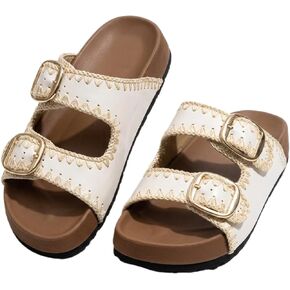 Women's Double Buckle Slide Sandals Stitch Platform Slip On in Kuwait