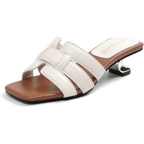 Women's Woven Kitten Heel Slide Sandals with Openwork Square Toe 1.57inch Sculpted Curved Low Heel Strappy Braided Backless Mules for Office Daily Casual Wear in Kuwait