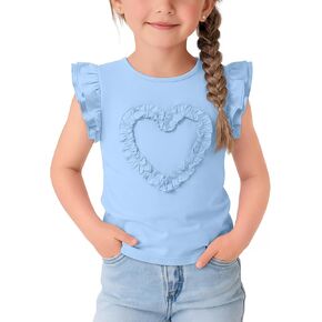 Toddler Girls' Cotton Ruffle Heart T-Shirts | Cotton Ruffle T-Shirts, Ruffle Short Sleeve Tops, Heart Baby Shirts, Summer Cute Tees, for 18 M-5 T in Saudi Arabia