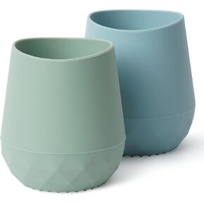 Seposeve Silicone Baby Cups for 6-12 Months, 12-24 Months, Pack of 2 Tiny Open Training Silicone Cup for Toddler, Baby Mouth-Like Design, with Capacity Markings, Green Blue in Saudi Arabia