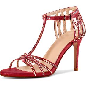 Women's High Heel Sandals, Rhinestone T-Strap Round Open Toe Stiletto Sandals, 3.9 Inch Ankle Strap Elegant Heels for Wedding Party Dress in Saudi Arabia