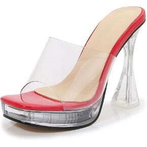 Women Sexy Clear Band Platform Super High Heel Prom Sandals Fashion Square Open Toe Slip On Clear High Heeled Sandals For Dance Catwalk Party Pumps in Saudi Arabia
