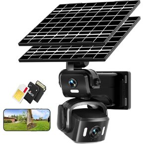 4G LTE Solar Security Camera Outdoor, Dual Lens 4K 8MP Wireless Camera with Dual Solar Panels, No WiFi Needed, 360° PTZ Color Night Vision, PIR Motion Detection, 2-Way Audio for Farm in Saudi Arabia