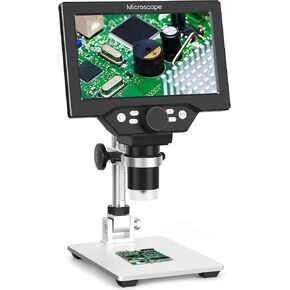Digital Microscope 50-1200X with 7" LCD Screen for Coins & Soldering | 12MP Photo Capture 1080P Video Recording Stable Metal Stand Adjustable LED Lighting Windows PC Compatible in Kuwait