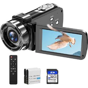4K Video Camera Camcorder, 56MP 16X 270° Rotation Touchscreen WiFi IR Night | Camcorder Camera with 32GB Card Remote Control 2 Batterie LED Fill Light 3" IPS Touchscreen, Support of HD output Ext Mic in Kuwait