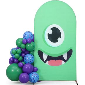 7.2ft Monster Anime Movie Theme Arch Backdrop Cover 2 Sided Round Top Monster Themed Spandex Fitted Stretchy Arch Stand Cover for Cartoon Birthday Party Ceremony Banquet Background Decor in Saudi Arabia