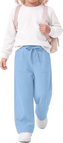 Toddler Girls Wide Leg Pants | Baby Girls Sweatpants, Baggy Drawstring Pants with Pockets, Open Bottom Joggers, Back to School Trousers, for Kids 18M-5T in Saudi Arabia