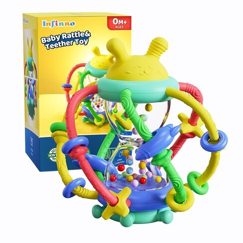 Bunny Hourglass Baby Teething and Rattle Toy, Silicone, 0-12 Months | BPA free, multi texture surfaces care for gums, easy grip handles, soothing shake sounds, newborn shower gift in Saudi Arabia