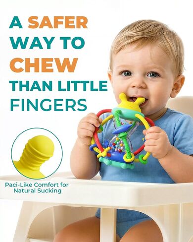 Bunny Hourglass Baby Teething and Rattle Toy, Silicone, 0-12 Months | BPA free, multi texture surfaces care for gums, easy grip handles, soothing shake sounds, newborn shower gift in Saudi Arabia