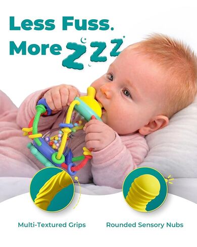 Bunny Hourglass Baby Teething and Rattle Toy, Silicone, 0-12 Months | BPA free, multi texture surfaces care for gums, easy grip handles, soothing shake sounds, newborn shower gift in Saudi Arabia