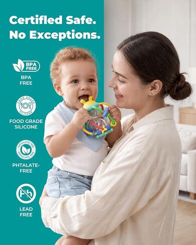 Bunny Hourglass Baby Teething and Rattle Toy, Silicone, 0-12 Months | BPA free, multi texture surfaces care for gums, easy grip handles, soothing shake sounds, newborn shower gift in Saudi Arabia