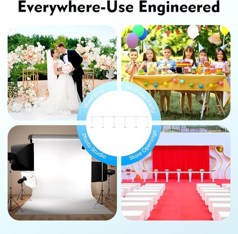 10ft x 50ft Wedding Arch Backdrop Stand, Portable Pipe & Drape Background Support System Telescopic Adjustable Background Metal Frame with 6 Steel Base for Birthday Party Banquet Decorations in Kuwait