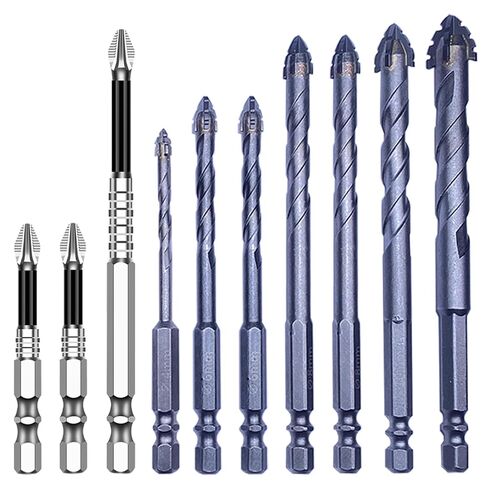 10Pcs High-Strength Eccentric Drill Bit & Non-Slip Screwdriver Drill Bit Set w/Hexagonal Shank for Concrete/Cast Iron/Tile/Wood, Eccentric Drill Bits 4+6+6+8+8+10+12mm and Magnetic Bits (70,70,120mm) in Kuwait