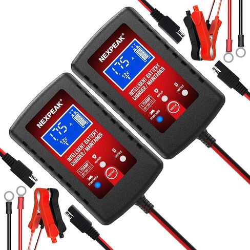 2-Pack 1.75A Car Battery Charger 6V &12V Battery Maintainer Trickle Charger | Fully automatic 6V/12V Battery Charger, LCD screen monitors real-time status, Multi-protection for cars, boats, motorcycles in Saudi Arabia