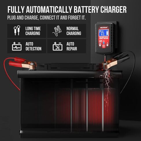 2-Pack 1.75A Car Battery Charger 6V &12V Battery Maintainer Trickle Charger | Fully automatic 6V/12V Battery Charger, LCD screen monitors real-time status, Multi-protection for cars, boats, motorcycles in Saudi Arabia