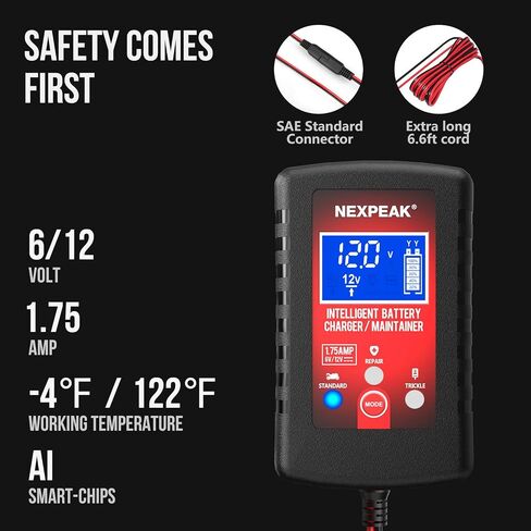 2-Pack 1.75A Car Battery Charger 6V &12V Battery Maintainer Trickle Charger | Fully automatic 6V/12V Battery Charger, LCD screen monitors real-time status, Multi-protection for cars, boats, motorcycles in Saudi Arabia